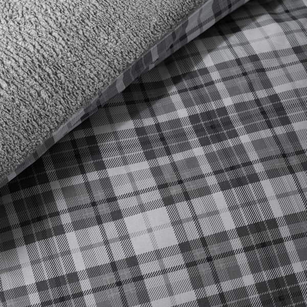 Siva podaljšana posteljnina za zakonsko posteljo iz sherpa flisa 230x220 cm Cosy Sherpa Check – Catherine Lansfield-image-4
