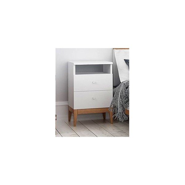 Bela nočna omarica iz borovega lesa z 2 predaloma Skandica Livia, višina 64 cm-image-1