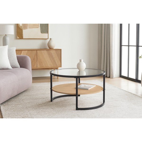 Črna/v naravni barvi okrogla klubska mizica v hrastovem dekorju ø 68 cm Zanu – Bonami Essentials-image-4