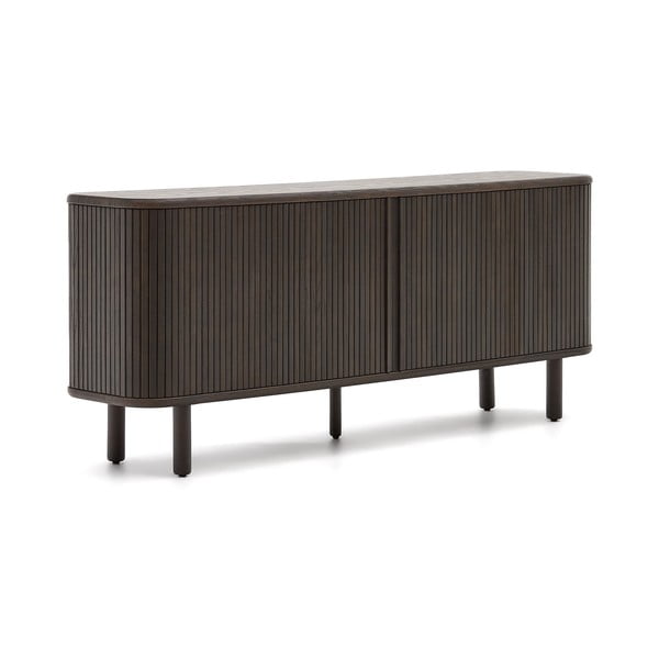 Temno rjava nizka komoda v jesenovem dekorju z drsnimi vrati 180x75 cm Mailen – Kave Home-image-4
