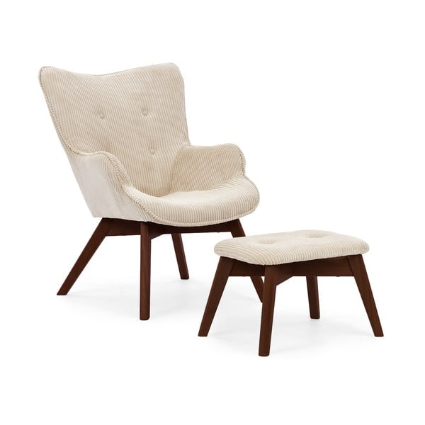 Bež fotelj z naslonjalom za noge iz rebrastega žameta Niko – Ropez