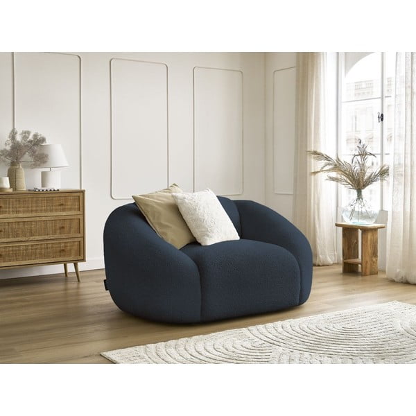 Temno moder fotelj iz tkanine bouclé Tina – Bobochic Paris-image-1