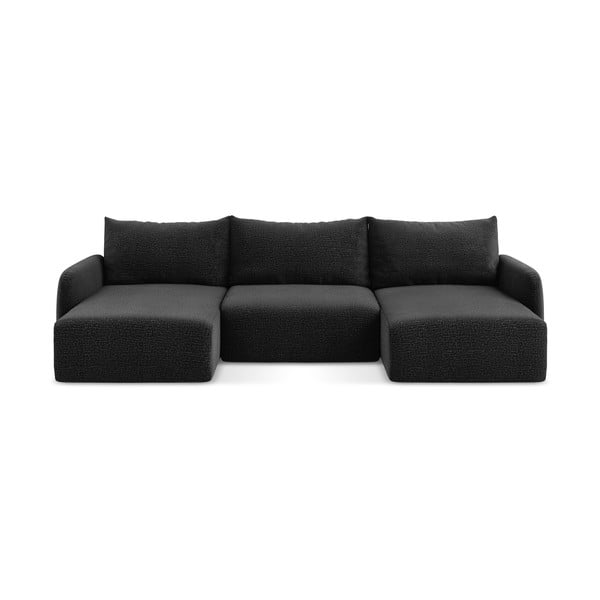 Črna raztegljiva/s prostorom za shranjevanje kotna sedežna garnitura Kalena – Makamii