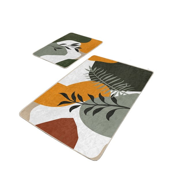 Zelene žametne kopalniške preproge v kompletu 2 ks 60x100 cm Illustrated Autumn – Mila Home