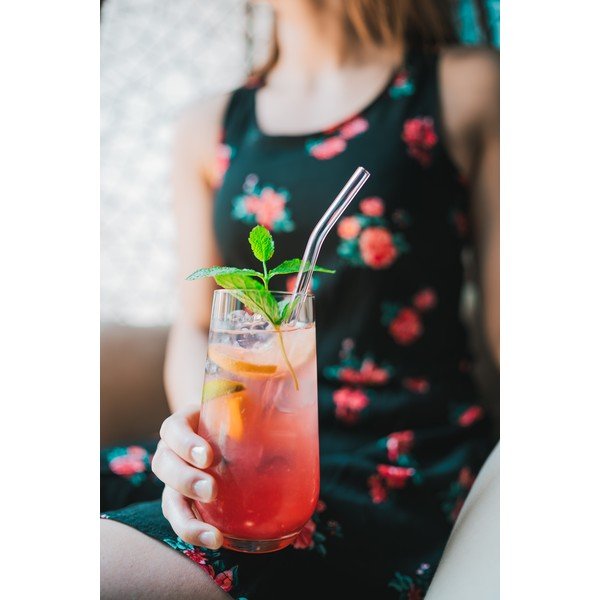 Komplet 6 rožnatih steklenih slamic Vialli Design, dolžina 23 cm-image-2