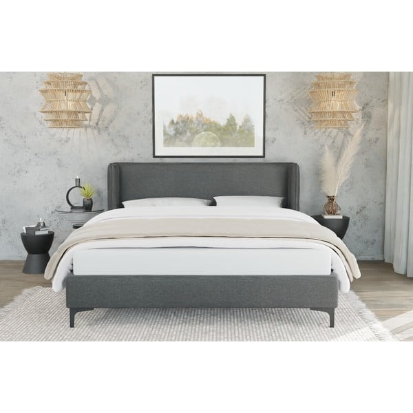Temno siva oblazinjena zakonska postelja z letvenim dnom 180x200 cm Basti – Ropez-image-2