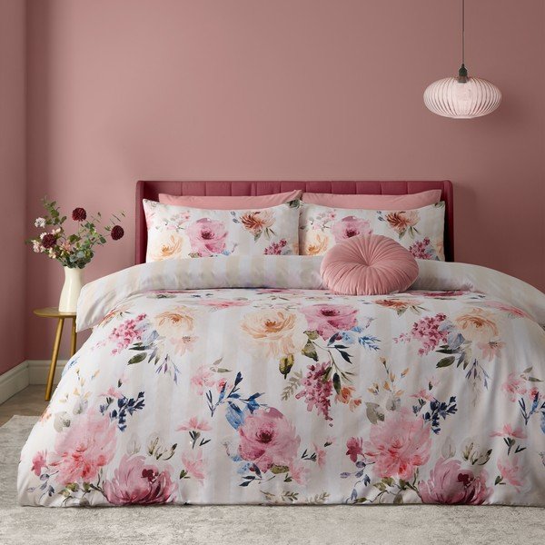 Kremno bela enojna posteljnina 135x200 cm Floral Stripe – Catherine Lansfield-image-1