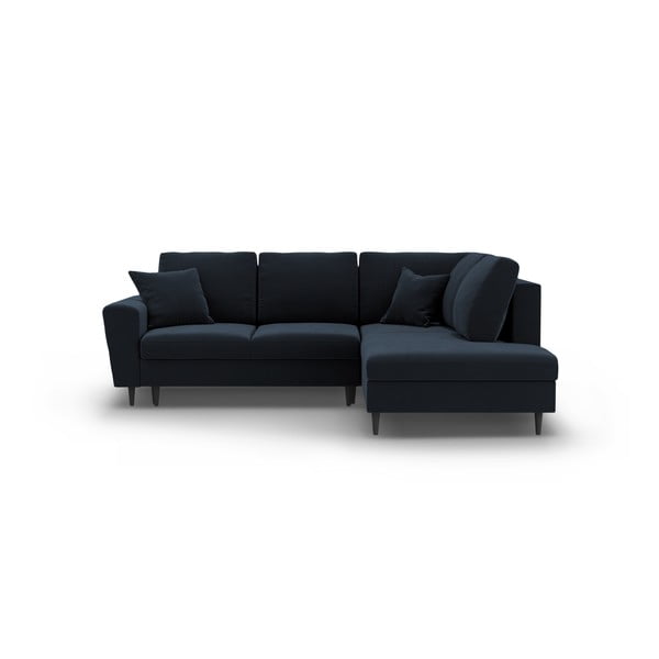 Temno modra žametna raztegljiva kotna sedežna garnitura s prostorom za shranjevanje (desni kot/v obliki črke L) Kyoto – Cosmopolitan Design