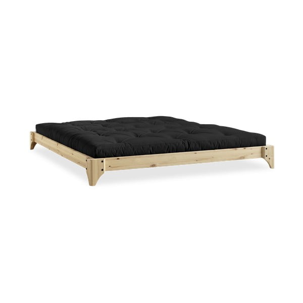 Borova zakonska postelja z ležiščem Karup Design Elan Double Latex Natural Clear/Black, 160 x 200 cm