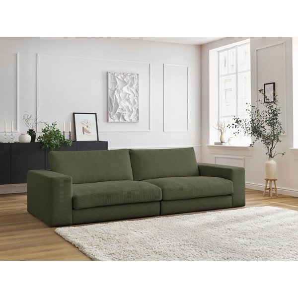 Zelena sedežna garnitura iz rebrastega žameta 274 cm Leonard – Bobochic Paris-image-1