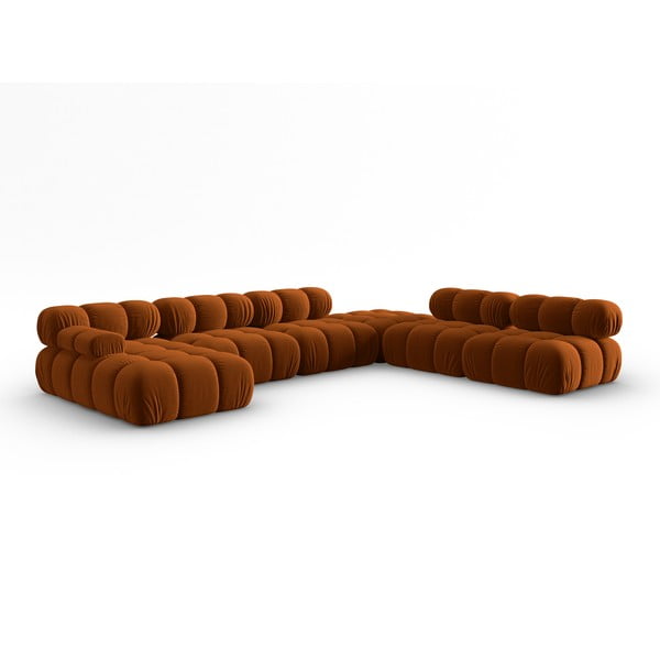 Oranžna žametna sedežna garnitura 379 cm Bellis – Micadoni Home-image-3