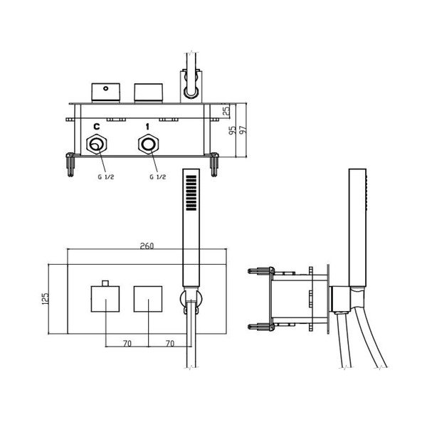 Vgrajena armatura za tuš v sijajno srebrni barvi (2 izhoda) Latus – Sapho-image-4