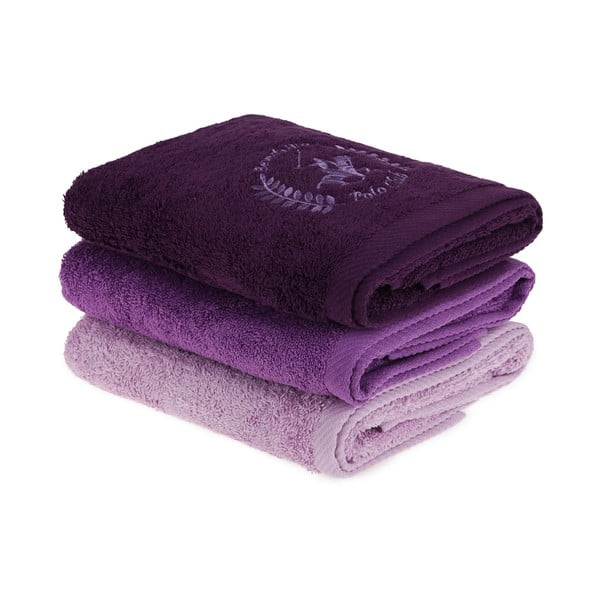 Komplet 3 vijoličnih brisač za roke, 90 x 50 cm