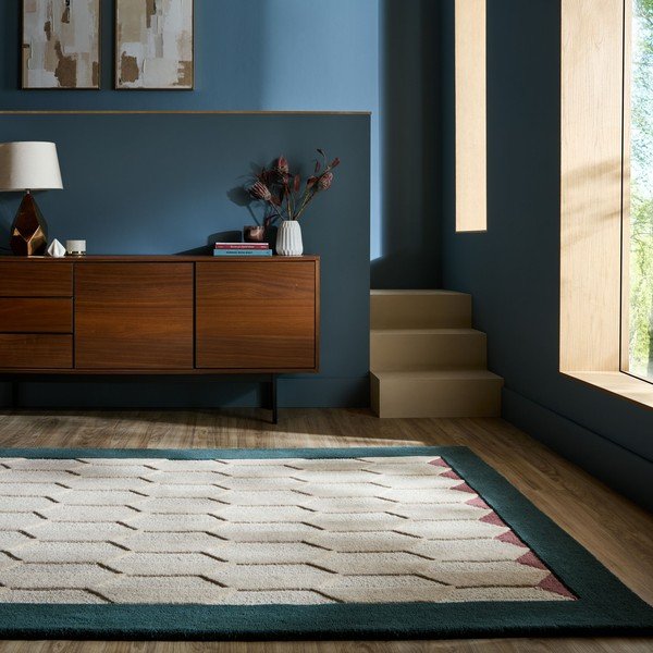 Ročno tkana volnena preproga v naravni barvi/zelenomodra 200x290 cm Apex Border Wool – Flair Rugs-image-1