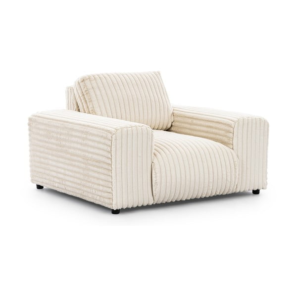 Kremno bel fotelj iz rebrastega žameta Justin – Ropez