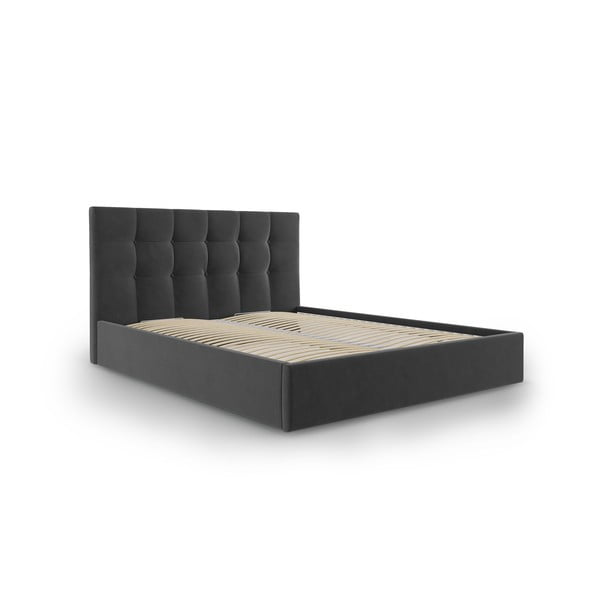Temno siva žametna zakonska postelja Mazzini Beds Nerin, 160 x 200 cm