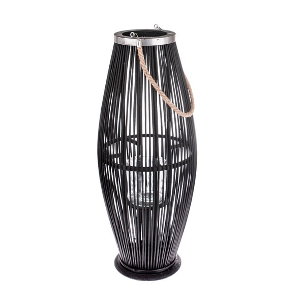 Črna steklena svetilka z bambusovo strukturo Dakls, višina 71 cm