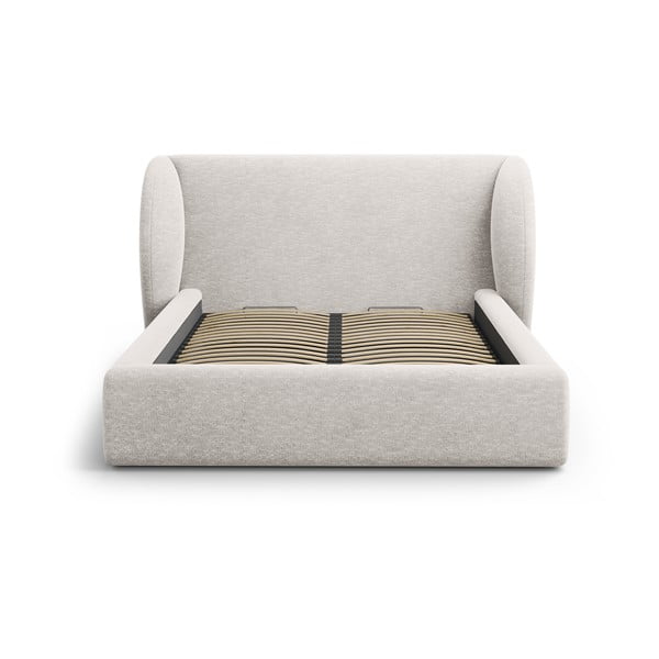 Svetlo siva oblazinjena zakonska postelja s prostorom za shranjevanje in z letvenim dnom 160x200 cm Miley – Micadoni -image-3