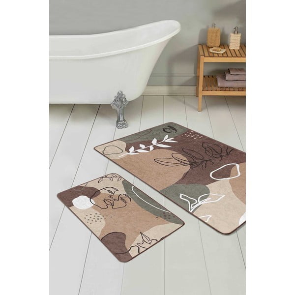 Rjave žametne kopalniške preproge v kompletu 2 ks 60x100 cm Abstract Faces – Mila Home-image-1