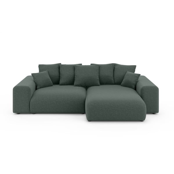 Temno zelena raztegljiva kotna sedežna garnitura s prostorom za shranjevanje (s kotom po izbiri) Luma – Ropez