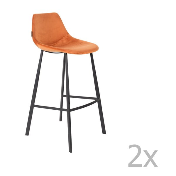 Komplet 2 oranžnih barskih stolov z oblazinjenjem iz žameta Dutchbone, višina 106 cm