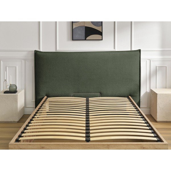 Zelena oblazinjena oblazinjena/iz iverne plošče zakonska postelja s prostorom za shranjevanje z letvenim dnom 160x200 cm Charlie – Bobochic Paris-image-4