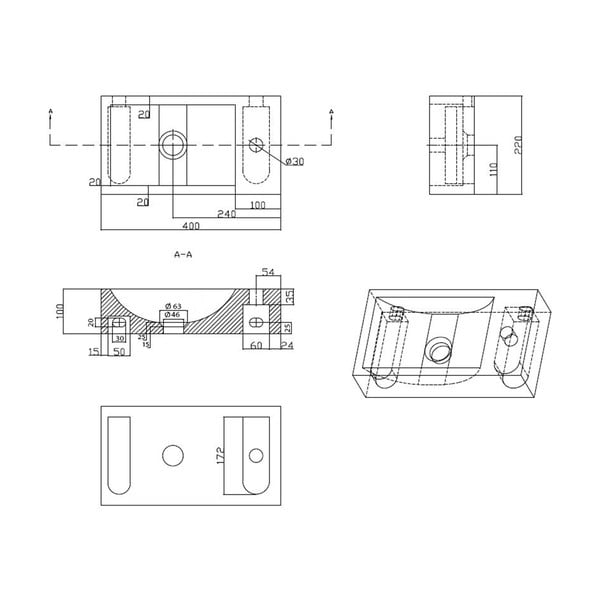 Črn kamnit manjši umivalnik 40x22 cm Blok – Sapho-image-4