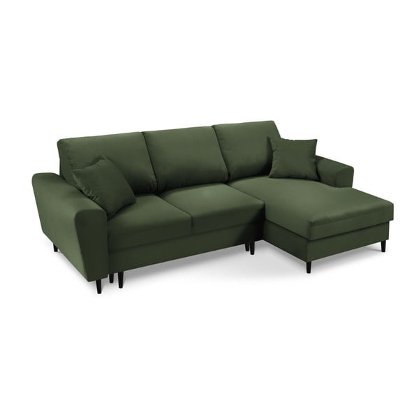 Zelena raztegljiva kotna sedežna garnitura s prostorom za shranjevanje iz rebrastega žameta (desni kot/z ležalnikom) Kyoto – Cosmopolitan Design-image-1
