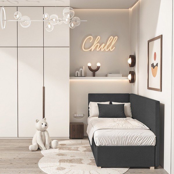 Temno modra kotna otroška postelja s prostorom za shranjevanje z vzmetnico 90x200 cm Flexi – Ghado-image-1