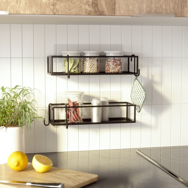 Črne jeklene kopalniške police v kompletu 2 ks z namestitvijo brez vrtanja Cubiko – Umbra-image-4