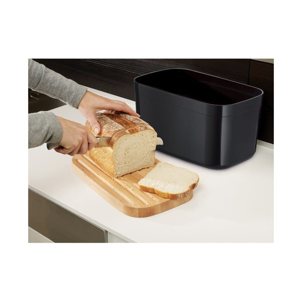 Črna posoda za kruh z lesenim pokrovom Joseph Joseph Bin-image-2