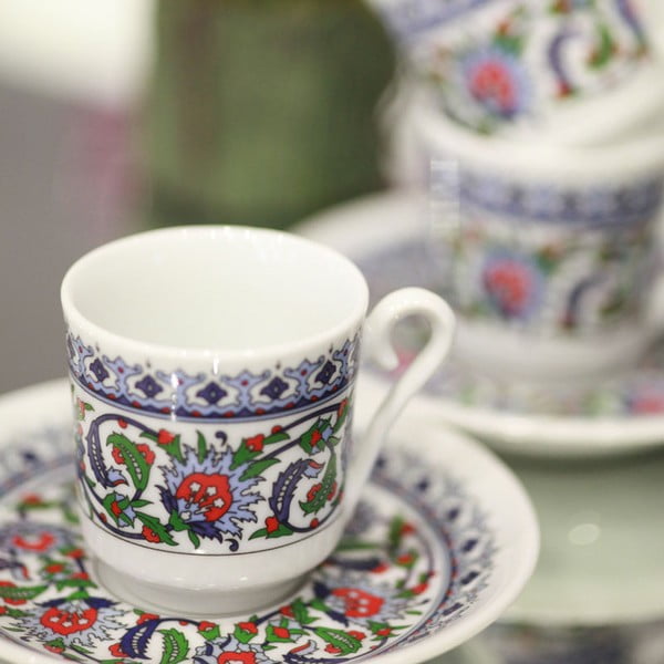 Komplet 6 porcelanastih skodelic in krožnikov Kutahya Ornament, 50 ml