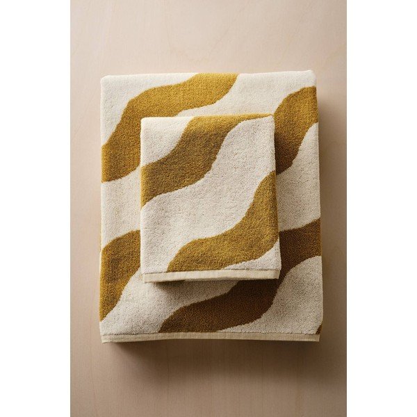 Rumena/kremno bela bombažna brisača 50x70 cm Waves – Jotex-image-3