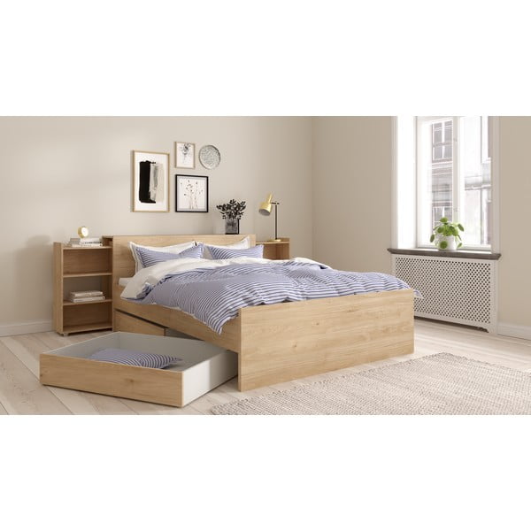 Zakonska postelja v hrastovem dekorju brez letvenega dna 140x200 cm v naravni barvi Naia – Tvilum-image-3