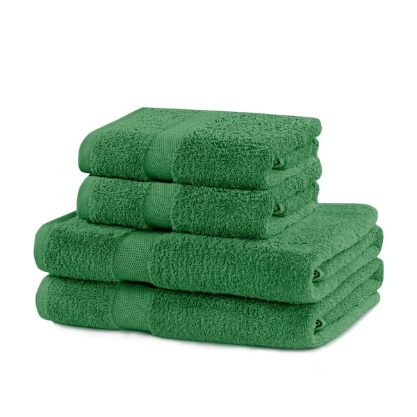 Temno zeleni frotirni bombažni komplet brisač 4 ks Marina – Restilo