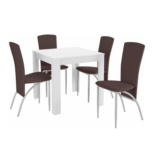 Garnitura jedilne mize in 4 temno rjavih jedilnih stolov Støraa Lori Nevada Duro White Brown