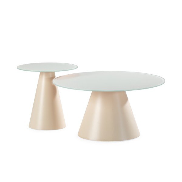 Kremno bele okrogle mizice v kompletu 2 ks s stekleno mizno ploščo ø 80 cm Vida – MOME