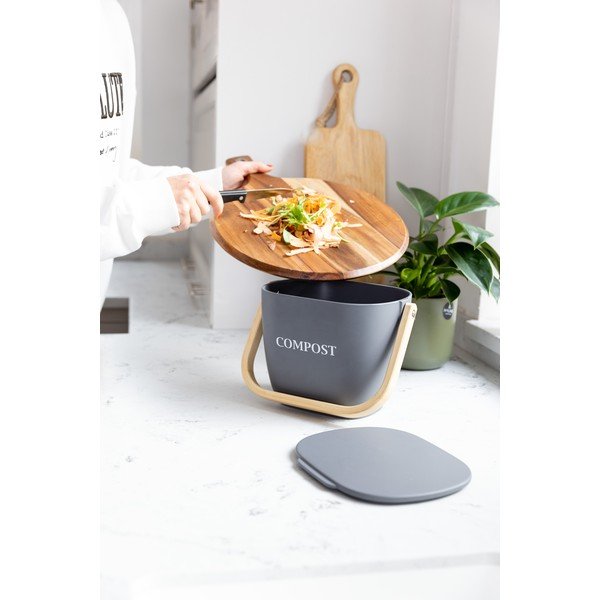 Temno siv bambusov koš za organske odpadke Kitchen Craft Natural Elements-image-1