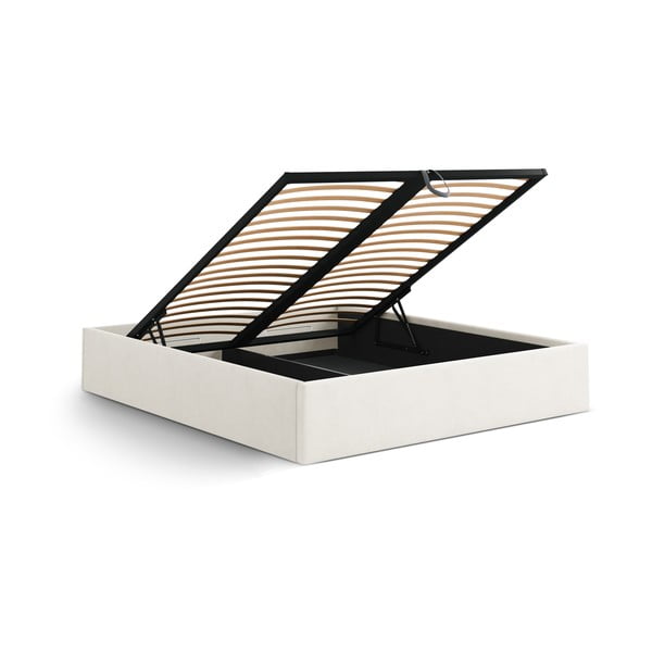 Kremno bela oblazinjena zakonska postelja s prostorom za shranjevanje/brez vzglavja z letvenim dnom 140x200 cm Susan – Micadoni -image-3