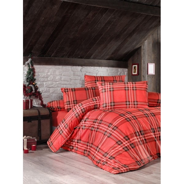 Rdeča posteljnina za enojno posteljo iz ranforce bombaža Victoria Linda, 140 x 200 cm