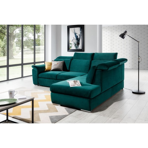 Zelena žametna raztegljiva/s prostorom za shranjevanje kotna sedežna garnitura (desni kot/v obliki črke L) Loreto – ELTAP-image-4