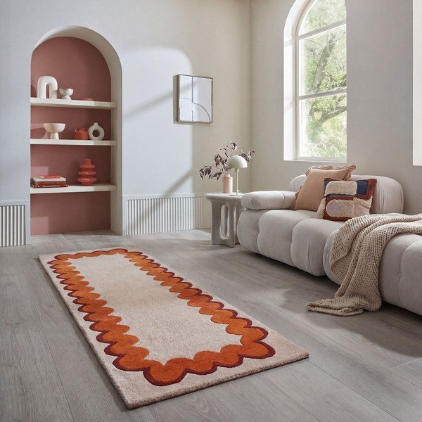 Oranžen/v naravni barvi ročno tkan volnen tekač 80x230 cm Wiggle Wool – Flair Rugs-image-1