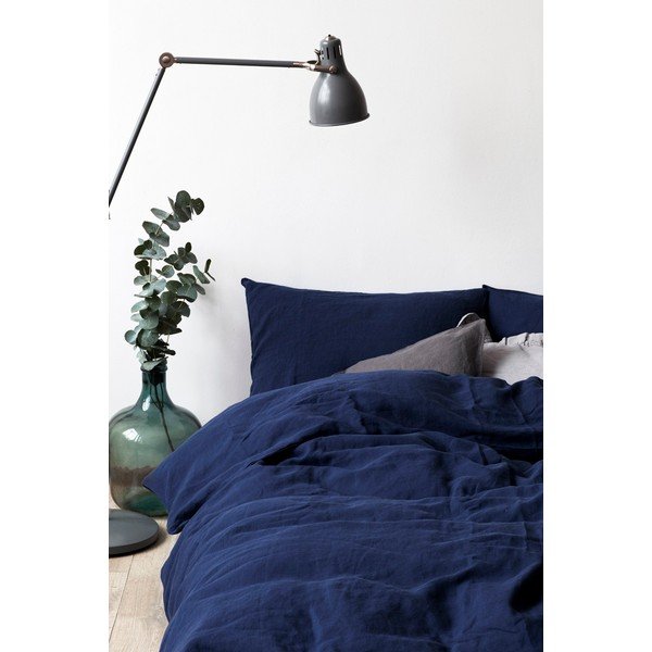 Mornarsko modra lanena prevleka za odejo Linen Tales, 140 x 220 cm-image-1