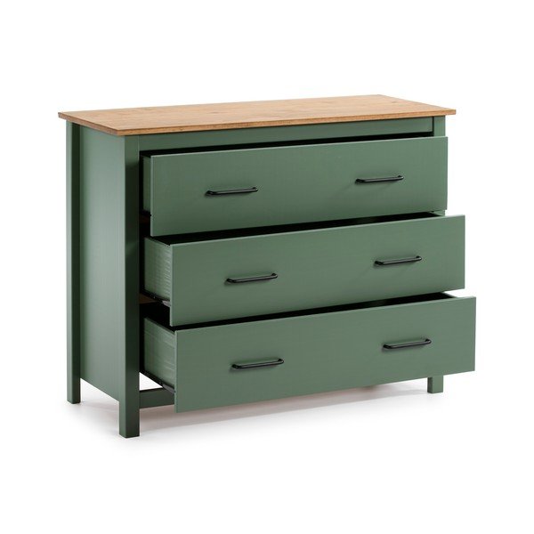 Zelena nizka komoda iz masivnega bora 100x80 cm Miranda – Marckeric-image-3