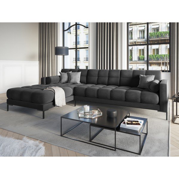 Temno siva žametna kotna sedežna garnitura Cosmopolitan Design Bali, levi kot-image-1