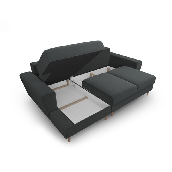 Temno siva žametna raztegljiva kotna sedežna garnitura s prostorom za shranjevanje (levi kot/z ležalnikom) Kyoto – Cosmopolitan Design-image-3
