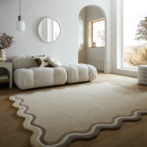 Ročno tkana volnena preproga v naravni barvi 160x230 cm Leo Scallop – Flair Rugs-image-1