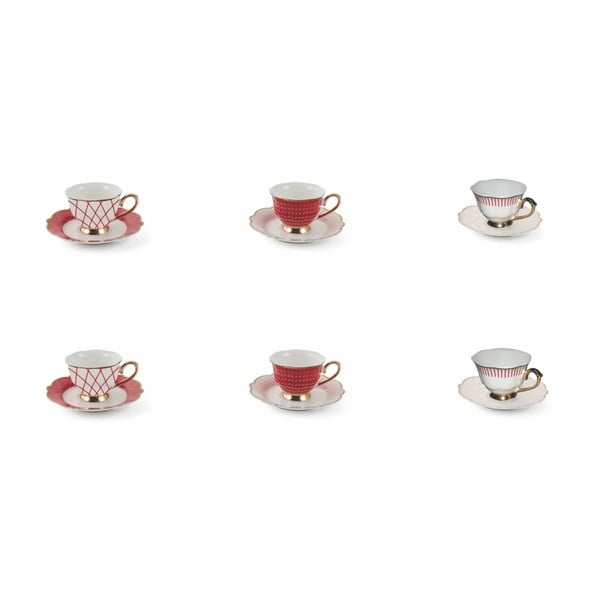 Komplet 6 porcelanskih skodelic in krožnikov Villa d'Este Wonderland Red Set, 90 ml