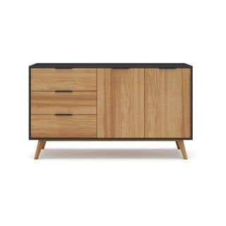Črna/naravna nizka komoda iz masivnega bora 140x81 cm Lavis – Marckeric