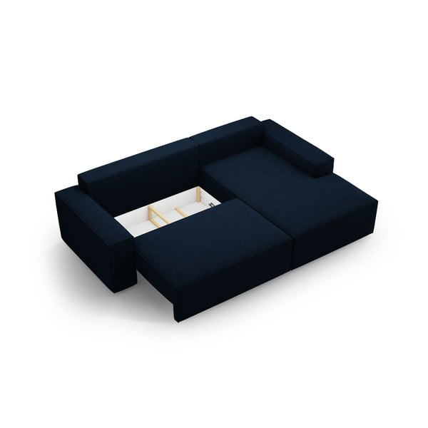 Temno modra raztegljiva kotna sedežna garnitura iz tkanine bouclé (desni kot) Jodie – Micadoni Home-image-4